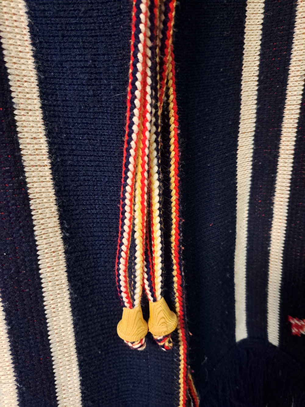 1970s Navy Bird Stripe Women's Sweater Poncho - Picture 3 of 5
